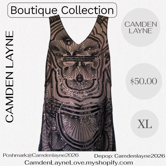 Camden Layne Black Handcrafted Beaded and Sequined Maxi Evening Gown - Picture 5 of 10